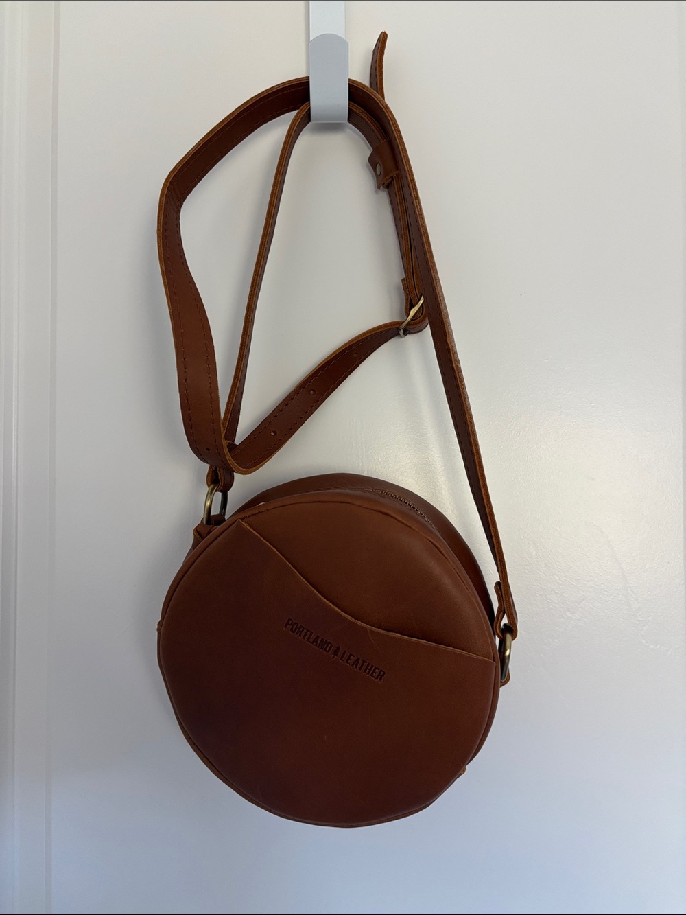 Portland Leather Chestnut Round Crossbody Bag